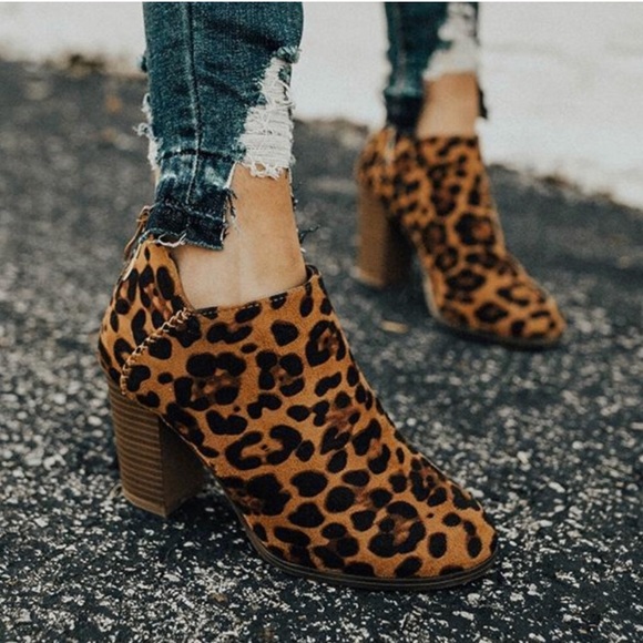 Leopard Print Faux Suede Booties - Picture 3 of 3